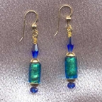 Venetian Glass, "teal" tube earrings